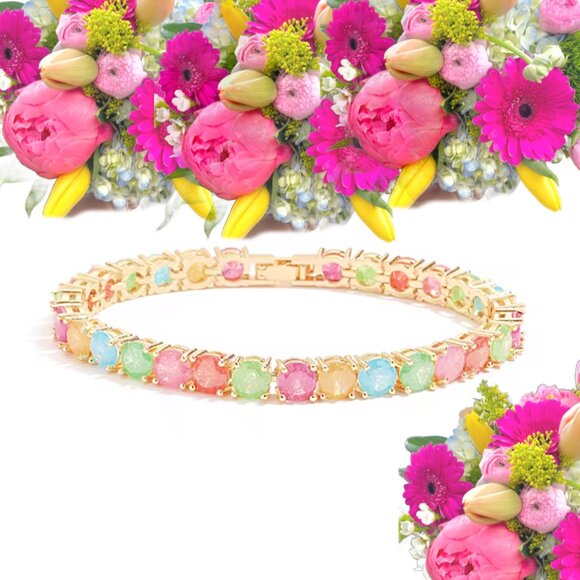 Jewelry - Rainbow "Dressing for Joy" Simulated Opal and Chalcedony Tennis Bracelet